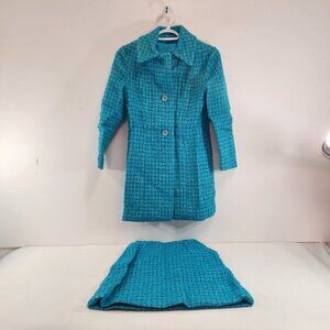 Handmade Teal Houndstooth Pattern Skirt Suit Vintage XS